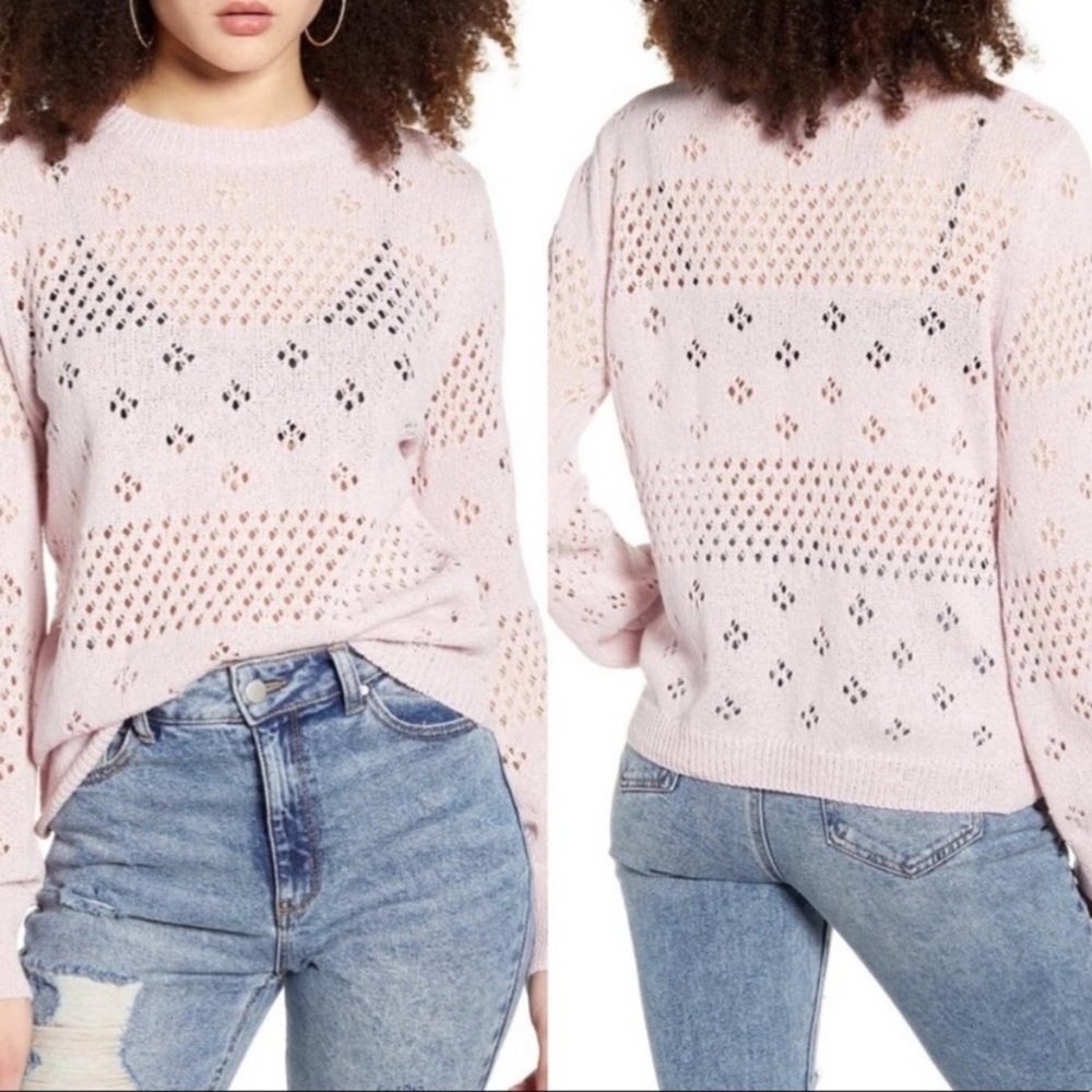 ASTR the label sweater belle pointelle pink lavender perforated floral M